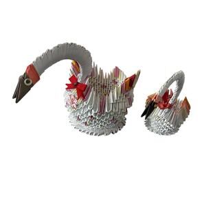 Vintage 2  Origami Swans Paper craft Handmade Artistic Mom & Baby Asian Decor